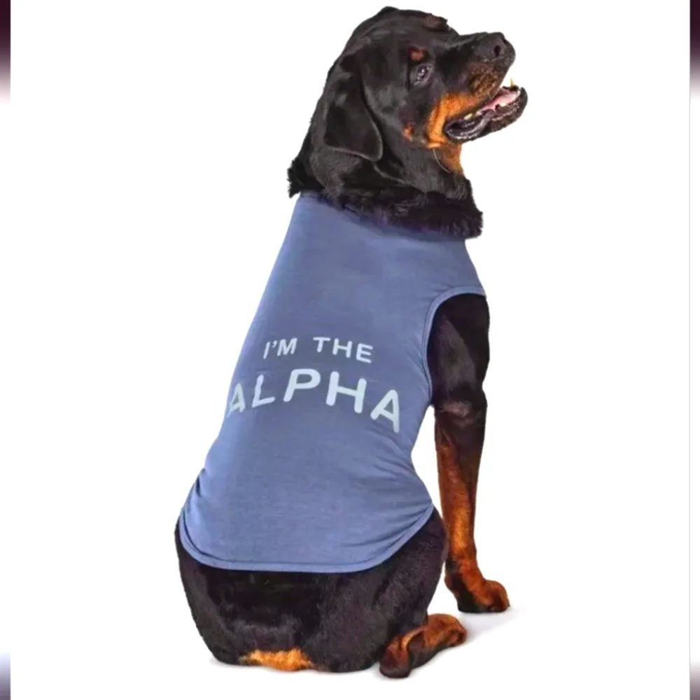 Blue LARGE DOG I'm the ALPHA Tank Top Pet Apparel Boots & Barkley